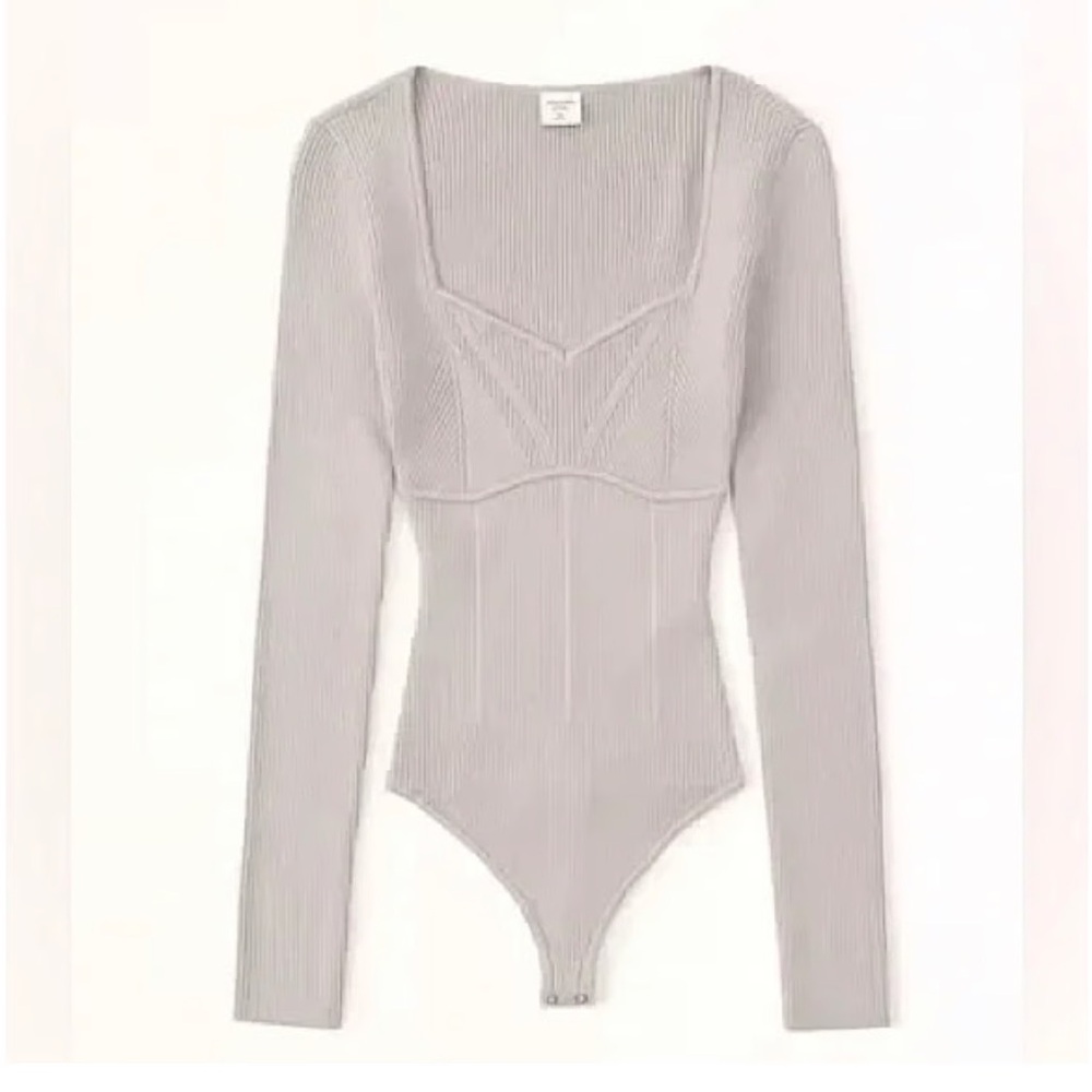 A&F Sweetheart Corset Sweater Bodysuit Long-Sleeve Gray
